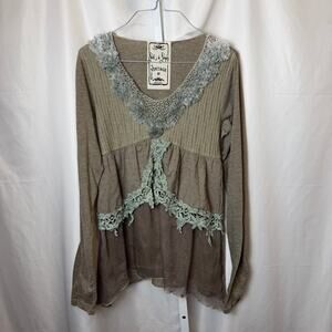Jack & Ginger Vintage M Lace Layered Tunic Top Mixed Media Long Sleeve Lagenlook